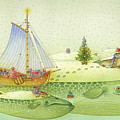Christmas for the Whales  Drawing by Kestutis Kasparavicius