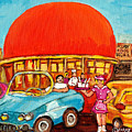 Classic Orange Julep Waitress On Roller Blades 50's Blue Corvette Montreal Painting C Spandau Artist by Carole Spandau