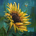 Cleared for Landing - Sunflower painting Painting by Annie Troe Cleared for Landing - Sunflower painting Painting by Annie Troe