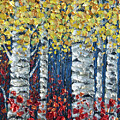 Colorado landscape Textured Aspen Grove Original Palette Knife Forest Painting  by Lena Owens