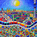 COLORFUL BARCELONA PARK GUELL MAGIC NIGHT BY MOON palette knife oil painting by Ana Maria Edulescu Painting by Ana Maria Edulescu COLORFUL BARCELONA PARK GUELL MAGIC NIGHT BY MOON palette knife oil painting by Ana Maria Edulescu Painting by Ana Maria Edulescu