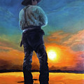 Cowboy Sunset Painting by Doug Simpson Cowboy Sunset Painting by Doug Simpson