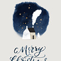 Cozy Winter Night Watercolor Art Christmas Holiday Painting by Modern Art Cozy Winter Night Watercolor Art Christmas Holiday Painting by Modern Art