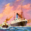 Cruise Ship Postcard with Tugboat ca 1920 Painting by Unknown Cruise Ship Postcard with Tugboat ca 1920 Painting by Unknown