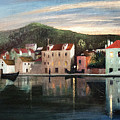 Csontvary paintings - Sunset view of Trau, Trogir, Croatia, early 1900s Mediterranean harbor bay Painting by Csontvary Kosztka Tivadar