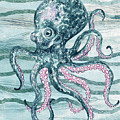 Cute Teal Blue Watercolor Octopus On Calm Wave Beach Art Painting by Irina Sztukowski Cute Teal Blue Watercolor Octopus On Calm Wave Beach Art Painting by Irina Sztukowski