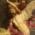 Daedalus fixing wings onto the shoulders of Icarus Painting by Pieter Thijs Daedalus fixing wings onto the shoulders of Icarus Painting by Pieter Thijs