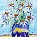 Daisies in a Purple Vase Painting by Roxy Rich Daisies in a Purple Vase Painting by Roxy Rich