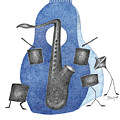 Dancing Instruments-Blue Drawing by Lisa Senette Dancing Instruments-Blue Drawing by Lisa Senette