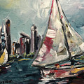 Daytime Sailing Chicago Painting by Roxy Rich Daytime Sailing Chicago Painting by Roxy Rich