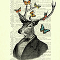 Deer in suit with butterflies Mixed Media by Madame Memento Deer in suit with butterflies Mixed Media by Madame Memento