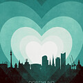 Dortmund Germany Skyline Hearts Teal #81 by Michael Tompsett