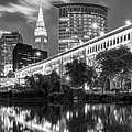 Downtown Cleveland Ohio Skyline Panorama - Black and White Photograph by Gregory Ballos Downtown Cleveland Ohio Skyline Panorama - Black and White Photograph by Gregory Ballos