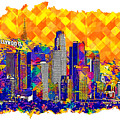 Downtown Los Angeles skyline with the Hollywood sign in the background - colorful digital painting Digital Art by Nicko Prints Downtown Los Angeles skyline with the Hollywood sign in the background - colorful digital painting Digital Art by Nicko Prints