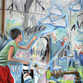 Kite Runners - Painting by Uwe Fehrmann Kite Runners - Painting by Uwe Fehrmann