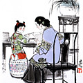 Dream of the Red Chamber - Woman And Child Sitting At Writing Table Painting by Liu Danzhai Dream of the Red Chamber - Woman And Child Sitting At Writing Table Painting by Liu Danzhai