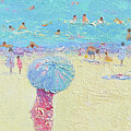 Dreamy ocean painting, subtle hues and golden sands by Jan Matson