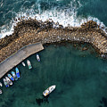 Drone aerial fishing harbour with boats stormy waves, blue sea Photograph by Michalakis Ppalis Drone aerial fishing harbour with boats stormy waves, blue sea Photograph by Michalakis Ppalis