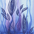 Elegant Pattern With Leaves In Blue And Purple Watercolor II Painting by Irina Sztukowski Elegant Pattern With Leaves In Blue And Purple Watercolor II Painting by Irina Sztukowski