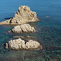 Els Pallers rock formation and the blue Mediterranean Sea by Adriana Mueller