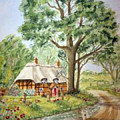 English Thatched Roof Cottage Painting by Kelly Mills English Thatched Roof Cottage Painting by Kelly Mills