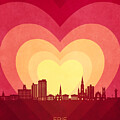Erie Pennsylvania Skyline Hearts Red Yellow #88 by Michael Tompsett