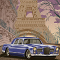 Facel Vega - Paris est a nous. Classic Car Art Deco Style Poster Print Blue Edition Painting by Moospeed Art Facel Vega - Paris est a nous. Classic Car Art Deco Style Poster Print Blue Edition Painting by Moospeed Art