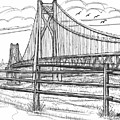 FDR Mid-Hudson Bridge Drawing by Richard Wambach FDR Mid-Hudson Bridge Drawing by Richard Wambach