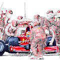 Ferrari a boxes, pits, Original handmade drawing Drawing by Drawspots Illustrations Ferrari a boxes, pits, Original handmade drawing Drawing by Drawspots Illustrations