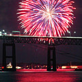 Fireworks over the Newport Bridge Photograph by Jim Feldman Fireworks over the Newport Bridge Photograph by Jim Feldman