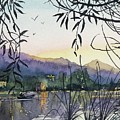 Fishing on Malibou Lake Painting by Luisa Millicent Fishing on Malibou Lake Painting by Luisa Millicent
