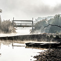 Foggy Landscape With Boats On River Bank And Bridge In River Danube National Park In Austria Photograph by Andreas Berthold Foggy Landscape With Boats On River Bank And Bridge In River Danube National Park In Austria Photograph by Andreas Berthold