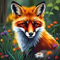 Fox and Flowers 2025 06190900aisq by Cindy's Creative Corner