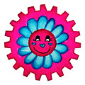 Geartopia Smiley Face Flower Gear Hot Pink and Blue Kawaii Aesthetic Art by MeganAroon Art Print by Megan Aroon