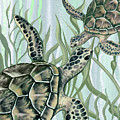 Giant Turtles Swimming In The Seaweed Under The Ocean Watercolor Painting IV Painting by Irina Sztukowski Giant Turtles Swimming In The Seaweed Under The Ocean Watercolor Painting IV Painting by Irina Sztukowski