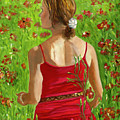 Girl in Poppy Field Painting by Juliette Becker Girl in Poppy Field Painting by Juliette Becker