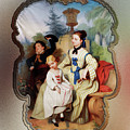 Girl With A Fan And Two Children In Elegant Dress Remastered Retro Art Xzendor7 Reproductions Painting by Rolando Burbon Girl With A Fan And Two Children In Elegant Dress Remastered Retro Art Xzendor7 Reproductions Painting by Rolando Burbon