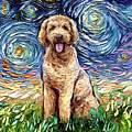 Golden Doodle Night Painting by Aja Trier Golden Doodle Night Painting by Aja Trier