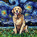 Golden Retriever Night Painting by Aja Trier Golden Retriever Night Painting by Aja Trier