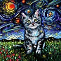 Gray Tabby Kitten Night Painting by Aja Trier Gray Tabby Kitten Night Painting by Aja Trier