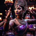 Group of Asian apsara dancers in purple and silver costumes  by Steve Estvanik