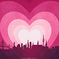 Hamburg Germany Skyline Hearts Pink #44 by Michael Tompsett