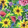 Happy Impressionistic Flower Garden With Yellow Pink Blue Flowers Painting by Irina Sztukowski Happy Impressionistic Flower Garden With Yellow Pink Blue Flowers Painting by Irina Sztukowski