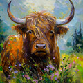 Highland cattle by Christina Fairhead Art and Merch