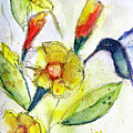Hummingbird in the Tube Flowers Painting by Roxy Rich Hummingbird in the Tube Flowers Painting by Roxy Rich