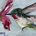 Hummingbird with Pink Flower Painting by Roxy Rich Hummingbird with Pink Flower Painting by Roxy Rich