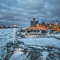 Icey Milliken Lighthouse and Detroit Skyline DJI_0493 by Michael Thomas