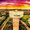 Iconic water tower in western McKinney, Texas, at sunset Digital Art by Nicko Prints Iconic water tower in western McKinney, Texas, at sunset Digital Art by Nicko Prints