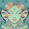 Insect Girl, Flutter - Sq. Green Digital Art by Valerie White Insect Girl, Flutter - Sq. Green Digital Art by Valerie White