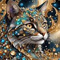 Jewel Cat with Gold Ornaments - Cat 739 by Lucie Dumas